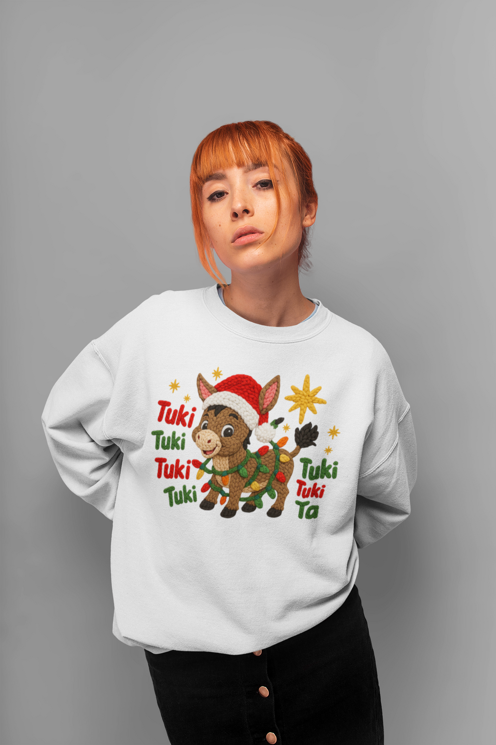 Sudadera Navideña Efecto Bordado Burrito Sabanero