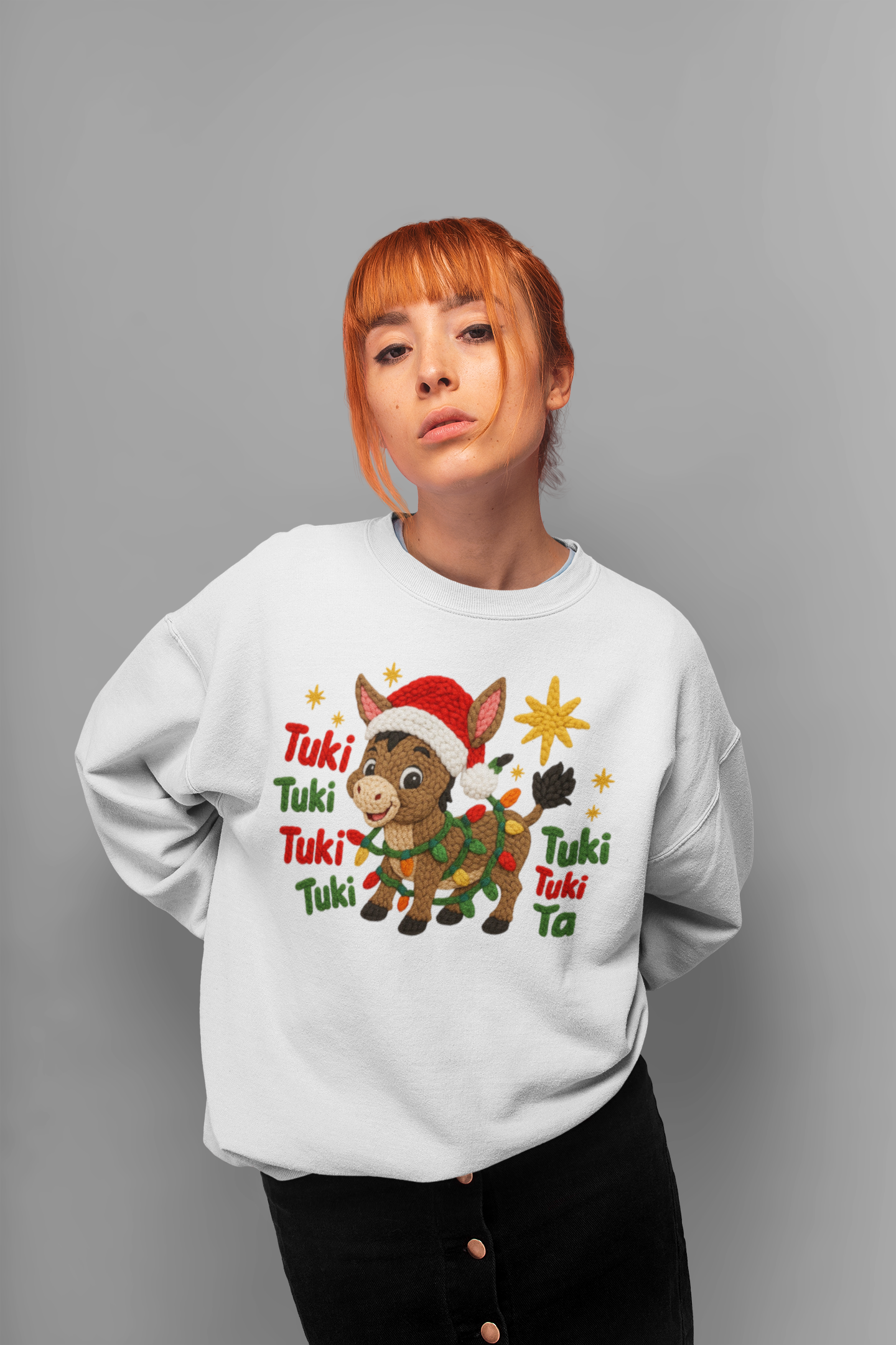 Sudadera Navideña Efecto Bordado Burrito Sabanero